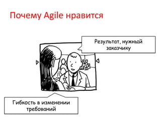 Почему Agile нравитсяРезультат, нужный заказчикуГибкость в изменении требований
