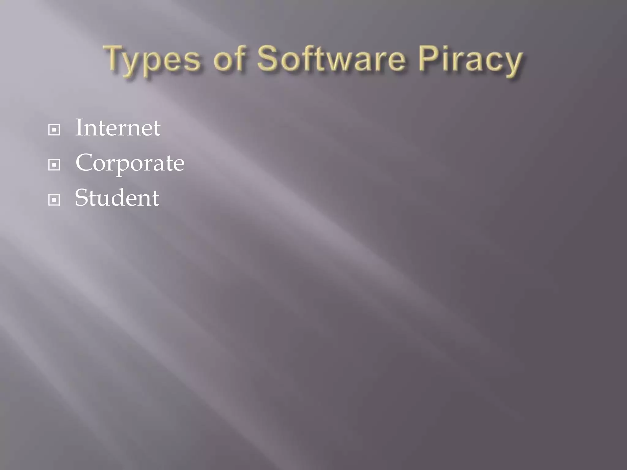 Types of Software PiracyInternetCorporateStudent
