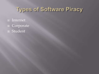 Types of Software PiracyInternetCorporateStudent