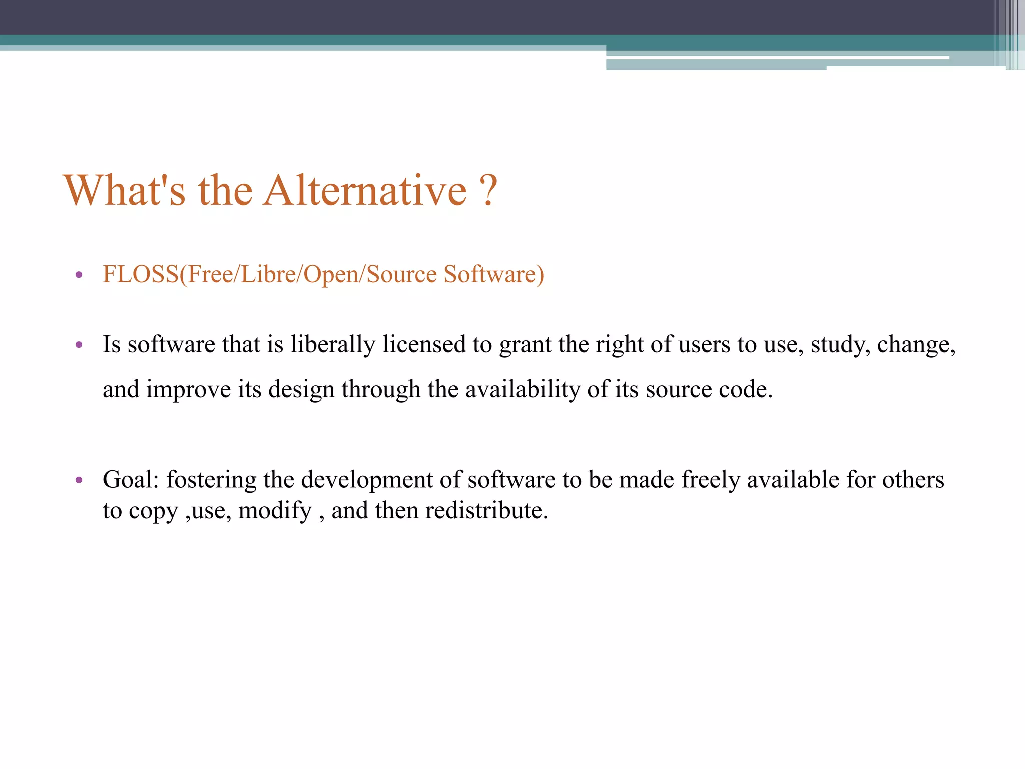SOFTWARE PIRACY AND CULTURESoftware piracy rates :Vietnam(95%),China(92%),and Indonesia(89%)(BSA,2003)  Different attitudes towards copyrightU.S & E.U  exclusive property right