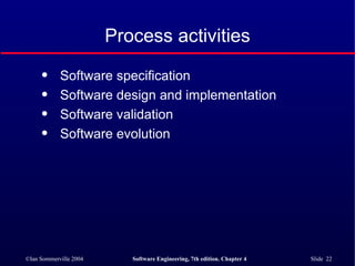 Process activities Software specification Software design and implementation Software validation Software evolution 