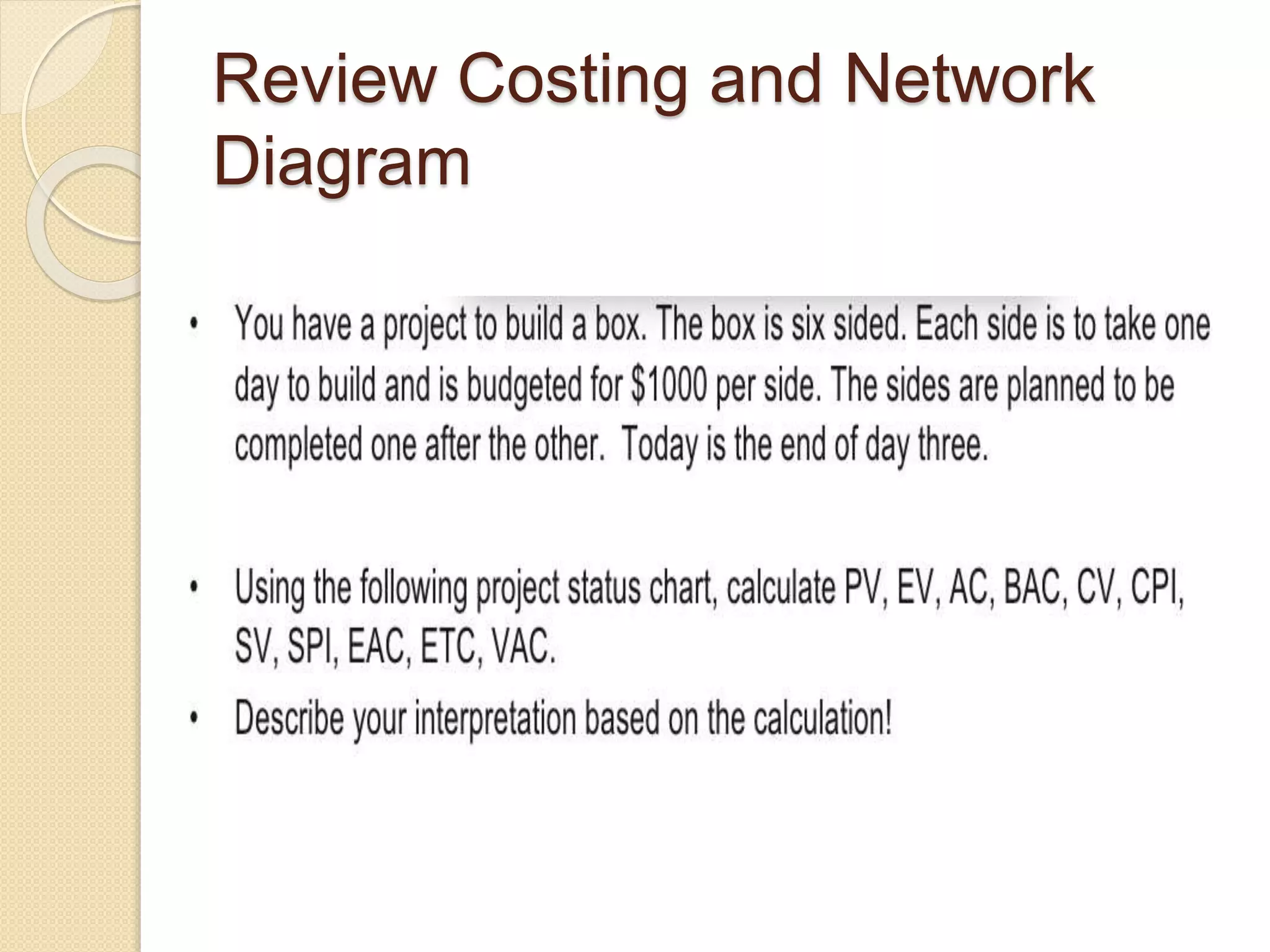 Review Costing and Network Diagram 
