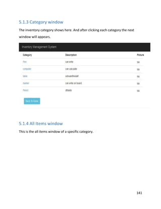141
5.1.3 Category window
The inventory category shows here. And after clicking each category the next
window will appears.
5.1.4 All Items window
This is the all items window of a specific category.
 