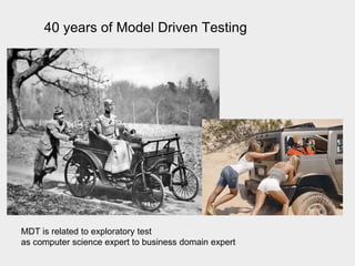 40 years of Model Driven Testing
MDT is related to exploratory test
as computer science expert to business domain expert
 
