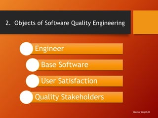 2. Objects of Software Quality Engineering
Engineer
Base Software
User Satisfaction
Quality Stakeholders
Qamar Wajid Ali
 