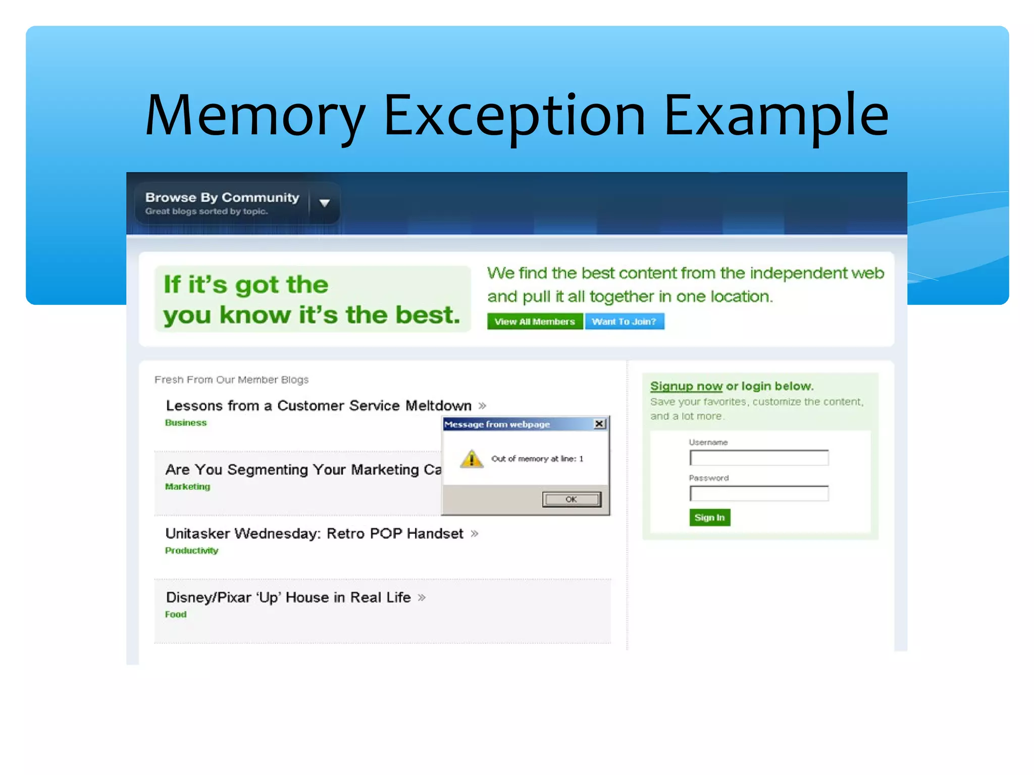 Memory Exception Example 