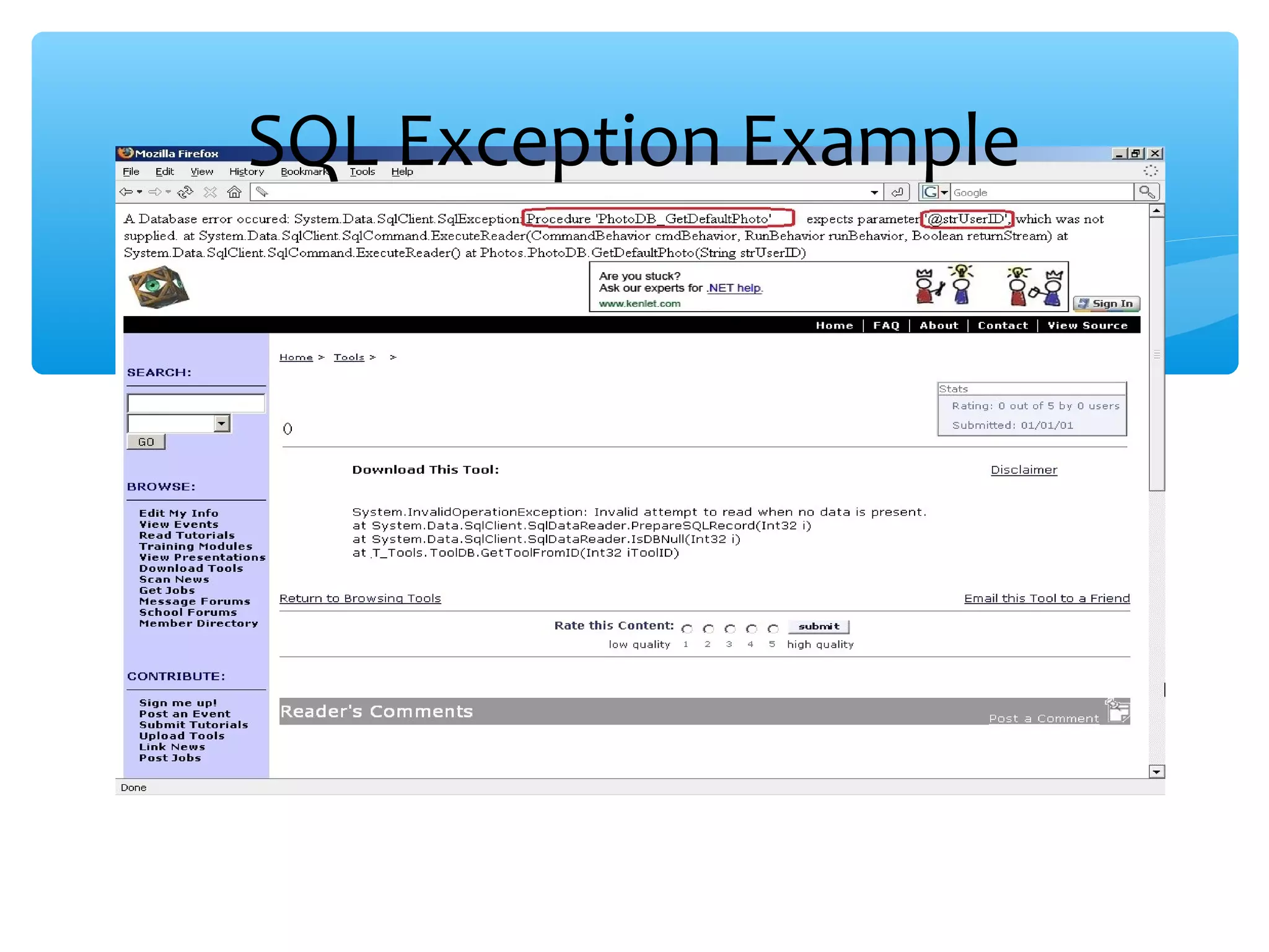 SQL Exception Example 