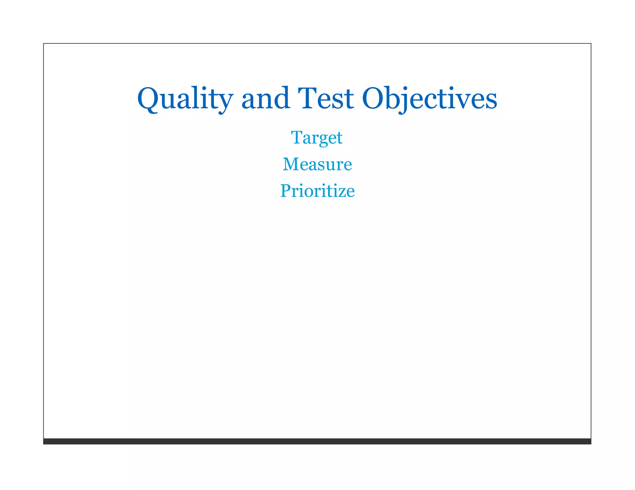 Quality and Test Objectives Target Measure Prioritize 