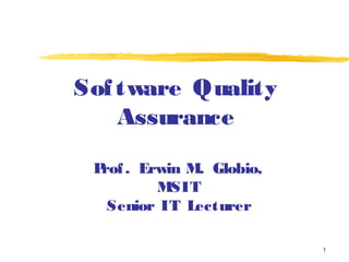 Sof tware Quality
    Assurance

 P . Erwin M. Globio,
  rof
         MSIT
   Senior IT Lecturer

                        1
 