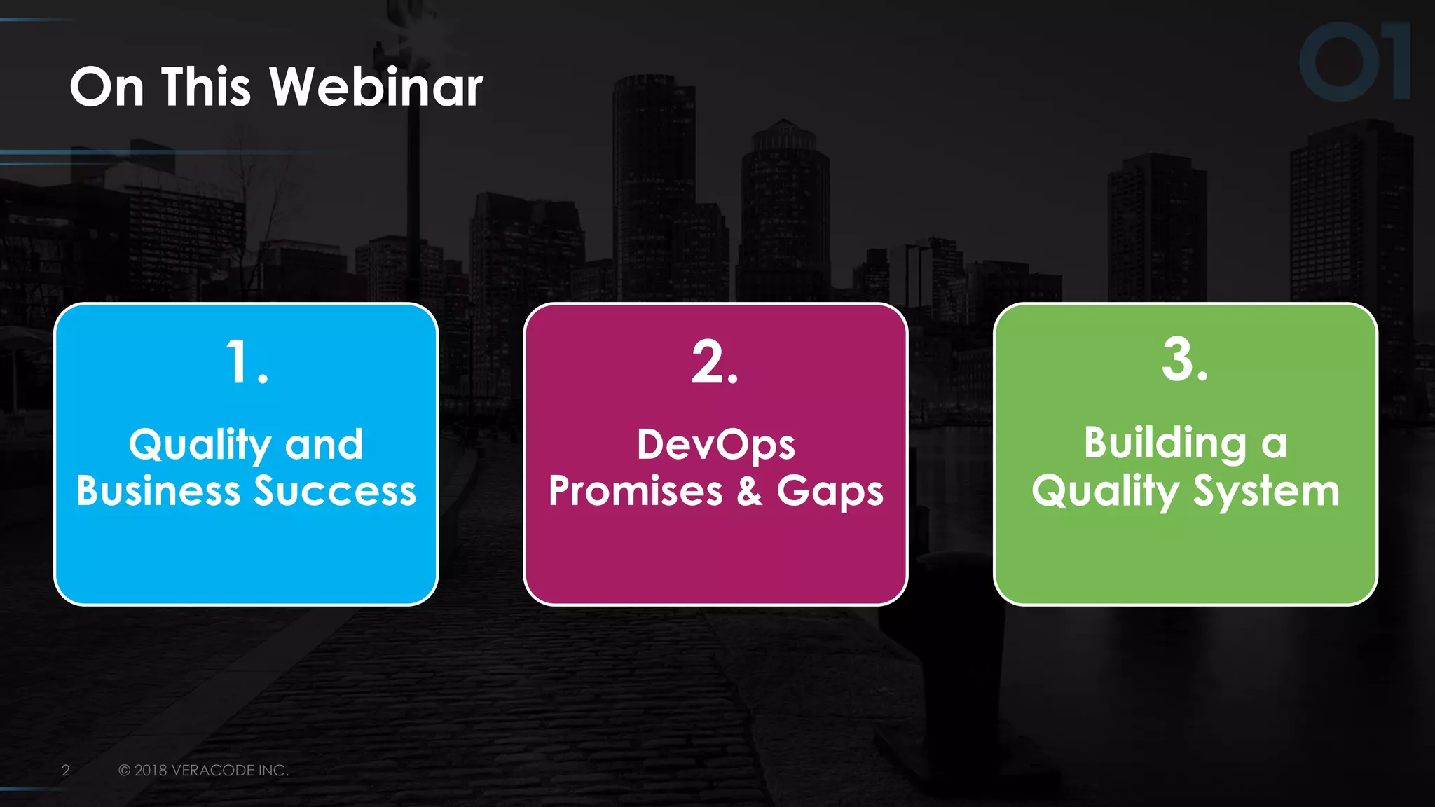 © 2018 VERACODE INC.2
On This Webinar
1.
Quality and
Business Success
2.
DevOps
Promises & Gaps
3.
Building a
Quality System
 