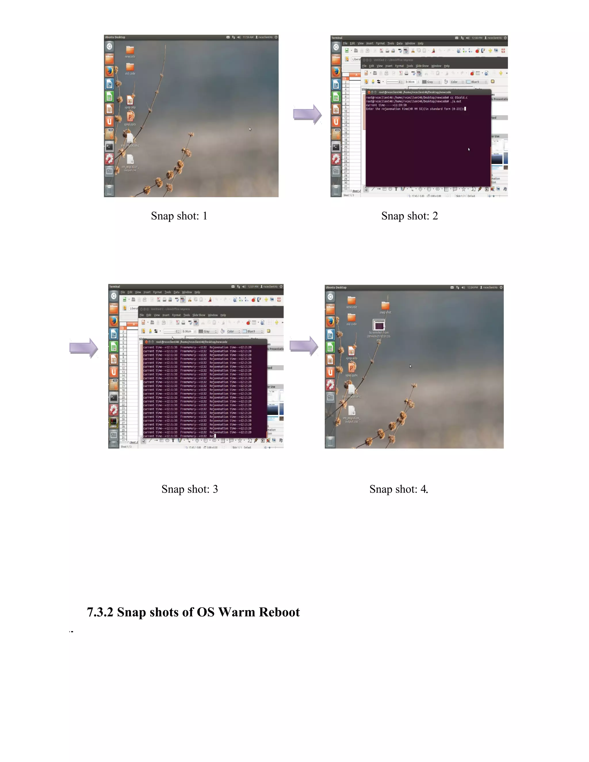 Snap shot: 1 Snap shot: 2
Snap shot: 3 Snap shot: 4
7.3.2 Snap shots of OS Warm Reboot
 