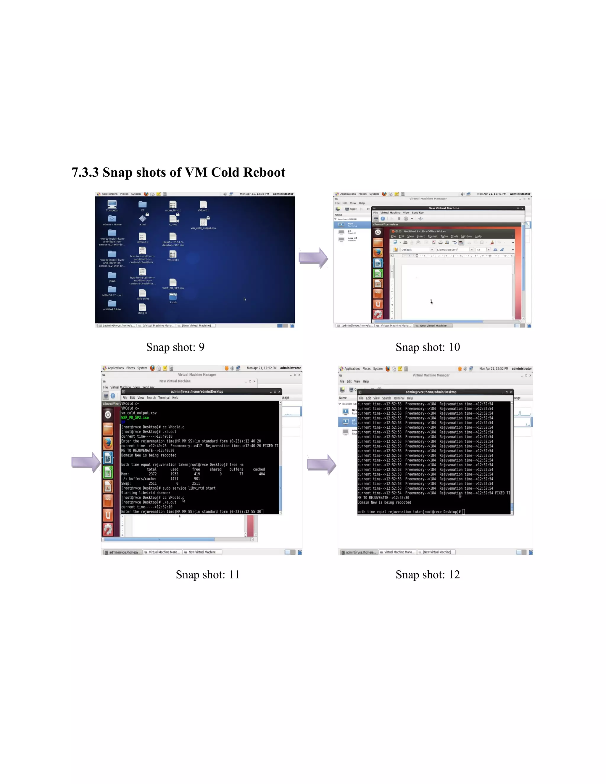 7.3.3 Snap shots of VM Cold Reboot
Snap shot: 9 Snap shot: 10
Snap shot: 11 Snap shot: 12
 