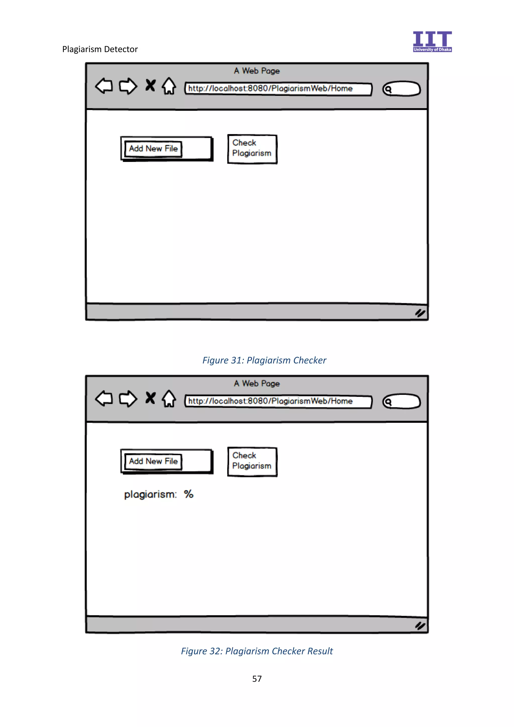 Plagiarism Detector
57
Figure 31: Plagiarism Checker
Figure 32: Plagiarism Checker Result
 