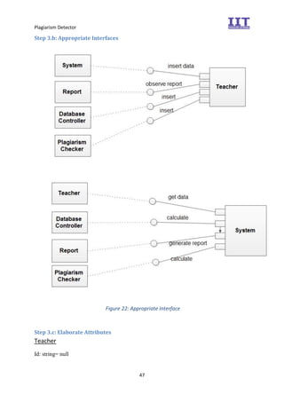 Plagiarism Detector
47
Step 3.b: Appropriate Interfaces
Figure 22: Appropriate Interface
Step 3.c: Elaborate Attributes
Teacher
Id: string= null
 