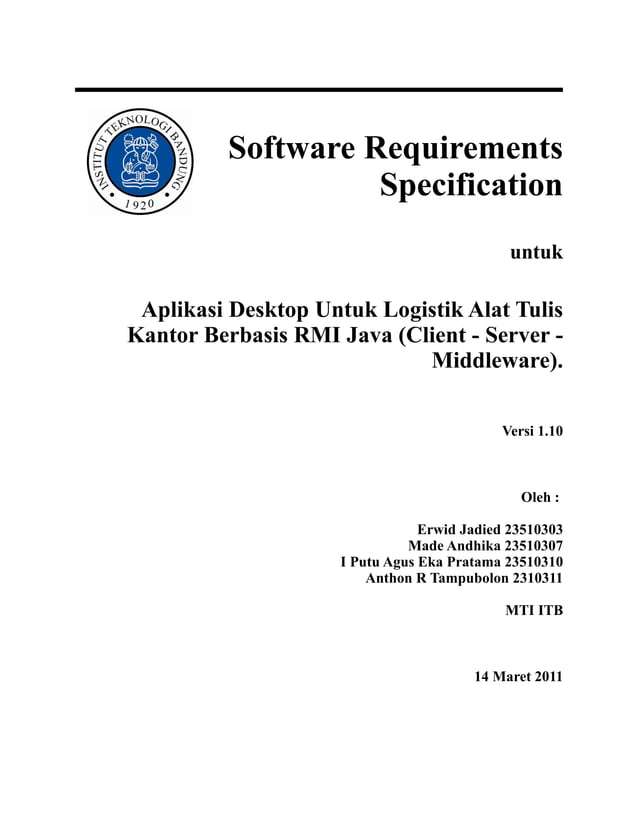 Software requirementsspecification aplikasi logistik alat tulis kantor