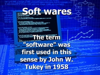 Soft wares The term &quot;software&quot; was first used in this sense by John W. Tukey in 1958 