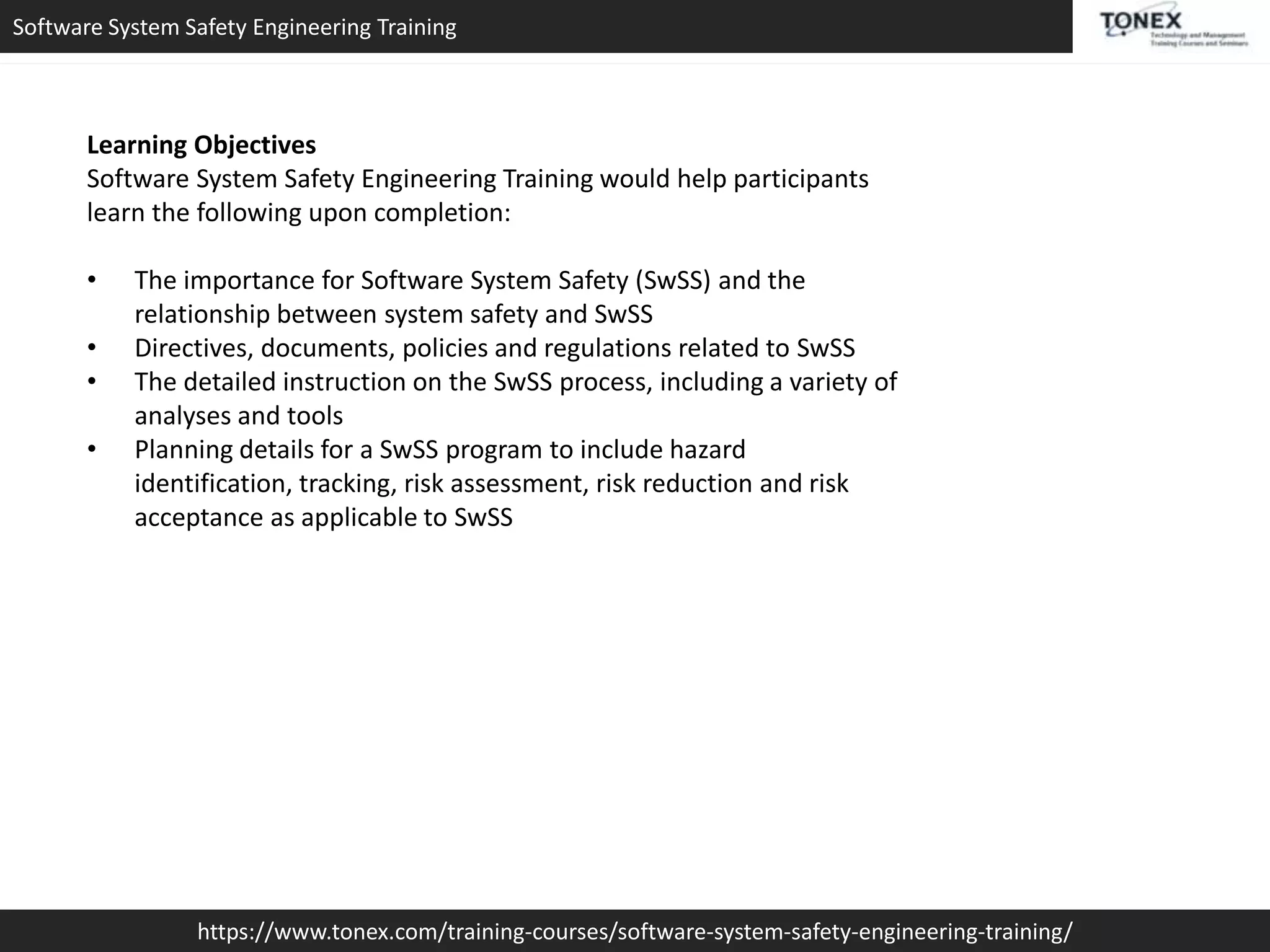 Software system safety engineering training - Tonex Training | PPT