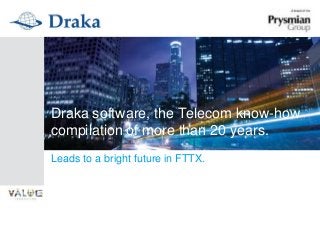 Draka software, the Telecom know-how
compilation of more than 20 years.
Leads to a bright future in FTTX.
 
