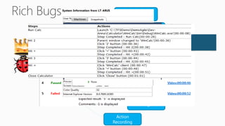 Test Case (for
     repro steps)

            Screenshot


               Video Capture


                     System Info


                     Debug Log

                    Test
                Environment

               Log

 Action
Recording
 