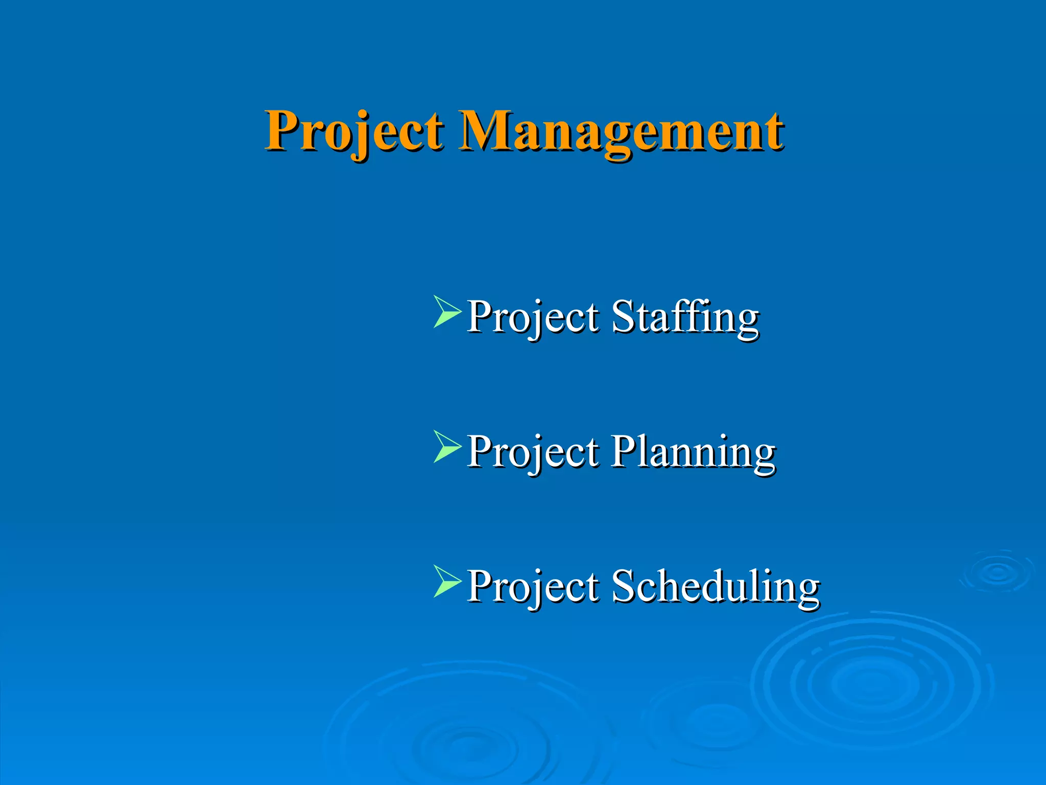 Project Management Project Staffing Project Planning Project Scheduling 