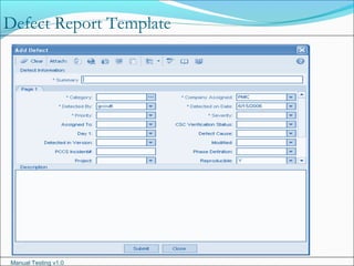 Manual Testing v1.0
Defect Report Template
 