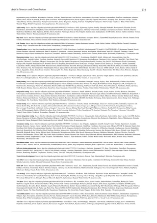 Article Sources and Contributors 274
Raghunathan.george, RickBeton, RoyOsherove, Rulesdoc, SAE1962, SaltOfTheFlame, Sam Hocevar, Samwashburn3, San chako, Sanchom, SchreiberBike, SethTisue, Shadowjams, SharShar,
Shenme, Shoez, Shyam 48, SimonP, Softzen, Sporti, St.General, Stemcd, Stephaniefontana, SteveLoughran, Sullivan.t, Supreme Deliciousness, Sverdrup, Svick, Swasden, Szwejkc, TYelliot,
TakuyaMurata, Tedickey, Themacboy, Thumperward, Timofieiev, Tobias Bergemann, Topping, Trum123, TwilightSpirit, Underpants, V6Zi34, Valyt, Virgiltrasca, WLU, Walter Görlitz,
Waratah, Whapp, Wikid77, Xagronaut, Олександр Кравчук, 481 anonymous edits
Agile testing  Source: http://en.wikipedia.org/w/index.php?oldid=584993032  Contributors: AGK, Agiletesting, Agilista, Alanbly, Athought, Badbud65, Baumgartnerm, Chowbok, Eewild,
Ehendrickson, Ericholmstrom, GoingBatty, Gurch, Hemnath18, Henri662, Icaruspassion, Janetgregoryca, Johnuniq, Kosmocentric, LilHelpa, Lisacrispin, Luiscolorado, M2Ys4U, Manistar,
MarkCTest, MathMaven, Mdd, Mpkhosla, MrOllie, Okevin, ParaTom, Patrickegan, Pinecar, Pnm, Podge82, Random name, Sardanaphalus, ScottWAmbler, Softzen, Vaibhav.nimbalkar, Vertium,
Walter Görlitz, Webrew, Weimont, Zonafan39, 97 anonymous edits
Bug bash  Source: http://en.wikipedia.org/w/index.php?oldid=579639649  Contributors: Andreas Kaufmann, Archippus, BD2412, Cander0000, DragonflySixtyseven, ENeville, Filadifei, Freek
Verkerk, MisterHand, Pinecar, Retired username, Rich Farmbrough, Thumperward, Traveler100, 8 anonymous edits
Pair Testing  Source: http://en.wikipedia.org/w/index.php?oldid=494706610  Contributors: Andreas Kaufmann, Bjosman, Cmr08, Jafeluv, Jimbou, LilHelpa, MrOllie, Neonleif, Prasantam,
Tabletop, Tony1, Universal Cereal Bus, Walter Görlitz, Woohookitty, 10 anonymous edits
Manual testing  Source: http://en.wikipedia.org/w/index.php?oldid=597195846  Contributors: ArielGold, Ashish.aggrawal17, Cybock911, DARTH SIDIOUS 2, Denisarona, Donperk, Eewild,
Gilliam, Hairhorn, Iridescent, IronGargoyle, JohnCD, Kgarima, L Kensington, Lavadros, Meetusingh, Mogism, Morrillonline, MusikAnimal, Nath1991, OlEnglish, Orenburg1, Pinecar,
Pinethicket, Pratyya Ghosh, Predatoraction, Rwxrwxrwx, Saurabha5, Softwrite, Somdeb Chakraborty, SwisterTwister, Tumaka, Walter Görlitz, Wikishahill, Woohookitty, 115 anonymous edits
Regression testing  Source: http://en.wikipedia.org/w/index.php?oldid=599154205  Contributors: 7, A.amitkumar, Abarkth99, Abdull, Abhinavvaid, Ahsan.nabi.khan, Alan ffm,
AliveFreeHappy, Amire80, Andrew Eisenberg, Anorthup, Antonielly, Baccyak4H, Benefactor123, Boongoman, Brenda Kenyon, Cabalamat, Carlos.l.sanchez, Cdunn2001, Chris Pickett, Chris
the speller, Christian75, Cnwilliams, DRogers, Dacian.epure, Deb, Dee Jay Randall, Designatevoid, Doug.hoffman, Eewild, Elsendero, Emj, Enti342, EricEnfermero, Estyler, Forlornturtle,
G0gogcsc300, Gregbard, Hadal, Hector224, Henri662, Herve272, HongPong, Hooperbloob, Iiiren, Jacob grace, Jwoodger, Kamarou, Kesla, Kmincey, L Kensington, Labalius, LandruBek,
Luckydrink1, MER-C, Marijn, Mariotto2009, Materialscientist, Matthew Stannard, Maxwellb, Menzogna, Michaelas10, Michig, MickeyWiki, Mike Rosoft, MikeLynch, Msillil, NameIsRon,
Neilc, Neurolysis, Noq, Parvuselephantus, Philipchiappini, Pinecar, Qatutor, Qfissler, Ravialluru, Robert Merkel, Rsavenkov, Ryans.ryu, S3000, SchreyP, Scoops, Snarius, Softzen, Spock of
Vulcan, SqueakBox, Srittau, Strait, Svick, Swtechwr, Throwaway85, Thv, Tobias Bergemann, Tobias Hoevekamp, Toon05, Urhixidur, Walter Görlitz, Will Beback Auto, Wlievens, Zhenqinli,
Zvn, 220 anonymous edits
Ad hoc testing  Source: http://en.wikipedia.org/w/index.php?oldid=579615673  Contributors: DRogers, Epim, Erkan Yilmaz, Eyesnore, Faught, IQDave, Jamesx12345, Josh Parris, Lhb1239,
Ottawa4ever, Pankajkittu, Pinecar, Pmod, Robinson weijman, Sharkanana, Sjö, Solde, Walter Görlitz, Yunshui, 27 anonymous edits
Sanity testing  Source: http://en.wikipedia.org/w/index.php?oldid=586879344  Contributors: Accelerometer, Andrey86, Andycjp, Arjayay, Auric, BenFrantzDale, Chillum, Chris Pickett,
Closedmouth, Consummate virtuoso, D4g0thur, Donner60, Dysprosia, Fittysix, Fullstop, Gorank4, Haus, Histrion, Itai, JForget, Kaimiddleton, Karada, Kingpin13, LeaW, Lechatjaune, Lee
Daniel Crocker, Martinwguy, Matma Rex, McGeddon, Melchoir, Mikewalk, Mild Bill Hiccup, Mmckmg, NeilFraser, Nunh-huh, Oboler, PierreAbbat, Pinecar, Pinethicket, Polluks, Qwertyus,
R'n'B, Ricardol, Rrburke, Saberwyn, Sietse Snel, SimonTrew, Strait, Stratadrake, UlrichAAB, Verloren, Viriditas, Walter Görlitz, Webinfoonline, Wikid77, 106 anonymous edits
Integration testing  Source: http://en.wikipedia.org/w/index.php?oldid=597646946  Contributors: Abdull, Addshore, Amire80, Arunka, Arzach, Asukite, Avoided, Banaticus, Cbenedetto,
Cellovergara, ChristianEdwardGruber, Cmungall, DRogers, DataSurfer, Discospinster, Ehabmehedi, Faradayplank, Furrykef, Gggh, Gilliam, GreatWhiteNortherner, HMSSolent, Hooperbloob, I
dream of horses, J.delanoy, Jewbacca, Jiang, Jtowler, Kimriatray, Kmerenkov, Krashlandon, Lordfaust, Marek69, Materialscientist, Mauls, Mheusser, Michael Rawdon, Michael miceli, Michig,
Myhister, Notinasnaid, Onebyone, Paul August, Pegship, Pinecar, Qaddosh, Ravedave, Ravindrat, SRCHFD, SkyWalker, Softwareqa, Solde, Spokeninsanskrit, Steven Zhang, Svick, TheRanger,
ThurnerRupert, Thv, Tom Morris, Walter Görlitz, Widr, Wyldtwyst, Zhenqinli, 180 anonymous edits
System testing  Source: http://en.wikipedia.org/w/index.php?oldid=594360272  Contributors: A bit iffy, Abdull, AliveFreeHappy, Aman sn17, Anant vyas2002, AndreChou, Argon233, Ash,
Beland, Bex84, Bftsg, BiT, Bobo192, Ccompton, ChristianEdwardGruber, Closedmouth, Cnwilliams, Creeper jack1, DRogers, Downsize43, Freek Verkerk, GeorgeStepanek, Gilliam,
Harveysburger, Hooperbloob, Ian Dalziel, Jewbacca, Kingpin13, Lauwerens, Manway, Michig, Mojo Hand, Morning277, Mpilaeten, Myhister, NickBush24, Omnipaedista, Philip Trueman,
Pinecar, RCHenningsgard, RainbowOfLight, Ravialluru, Ronz, Solde, Ssweeting, Suffusion of Yellow, SusanLarson, TI. Gracchus, Tentinator, Thv, Tmopkisn, Valenciano, Vishwas008,
Vmahi9, Walter Görlitz, Wchkwok, Woohookitty, Zhenqinli, 161 anonymous edits
System integration testing  Source: http://en.wikipedia.org/w/index.php?oldid=591393818  Contributors: Aliasgarshakir, Andreas Kaufmann, Andrewmillen, Anna Lincoln, AvicAWB, Barbzie,
Bearcat, Carminowe of Hendra, Charithk, ChrisGualtieri, DRogers, Fat pig73, Flup, Gaius Cornelius, JeromeJerome, Jpbowen, Kku, Kubanczyk, Magioladitis, Mawcs, Mikethegreen, Myasuda,
Panchitaville, Pinecar, Radagast83, Rich Farmbrough, Rwwww, SchreyP, Walter Görlitz, 48 anonymous edits
Acceptance testing  Source: http://en.wikipedia.org/w/index.php?oldid=598729889  Contributors: Ace of Spades, Alphajuliet, Amire80, Amitg47, Andre Piantino, Apparition11, Ascánder,
Bournejc, Bouxetuv, Caesura, Caltas, CapitalR, Carse, Chris Pickett, ChrisGualtieri, Claudio figueiredo, CloudNine, Cnwilliams, Conversion script, DRogers, DVD R W, Dahcalan, Daniel.r.bell,
Davidbatet, Deb, Dhollm, Divyadeepsharma, Djmckee1, Dlevy-telerik, Eco30, Eloquence, Emilesilvis, Emilybache, Enochlau, Fæ, GTBacchus, GraemeL, Granburguesa, Gwernol, HadanMarv,
Halovivek, Hooperbloob, Hu12, Hutcher, Hyad, Ibadibam, Infrablue, Jamestochter, Jemtreadwell, Jgladding, JimJavascript, Jmarranz, Jpp, Kaitanen, Kekir, Ksnow, Liftoph, Lotje, Margin1522,
MartinDK, MeijdenB, Meise, Melizg, Michael Hardy, Michaonwiki, Midnightcomm, Mifter, Mike Rosoft, Mjemmeson, Mortense, Mpilaeten, Muhandes, Myhister, Myroslav, Newbie59,
Normxxx, Old Moonraker, Olson.sr, PKT, Pajz, Panzi, Pearle, PeterBrooks, Phamti, Phyburn, Pine, Pinecar, Qem, RHaworth, RJFerret, Rhododendrites, Riki, Rlsheehan, Rodasmith, Salimchami,
Shirulashem, SimonP, Simplewhite12, Swpb, Tcxspears, TheAMmollusc, Timmy12, Timo Honkasalo, Toddst1, Viridae, Walter Görlitz, Well-rested, Whaa?, William Avery, Winterst,
Woohookitty, 200 anonymous edits
Risk-based testing  Source: http://en.wikipedia.org/w/index.php?oldid=594813986  Contributors: Andreas Kaufmann, Belgarath7000, Chris the speller, DRogers, Deb, Gilliam, Henri662,
Herve272, Hu12, IQDave, Jim1138, JulianneChladny, Keithrhill5848, Lorezsky, MSGJ, Noq, Paulgerrard, Ronhjones, Ronz, Tdjones74021, VestaLabs, Walter Görlitz, 21 anonymous edits
Software testing outsourcing  Source: http://en.wikipedia.org/w/index.php?oldid=577255516  Contributors: Algebraist, Anujgupta2 979, Bhny, ChrisGualtieri, Dawn Bard, Discospinster,
Elagatis, Gonarg90, Hu12, JaneStewart123, Jenks24, Kirk Hilliard, Lmcdmag, Lolawrites, Magioladitis, Mean as custard, MelbourneStar, NewbieIT, Piano non troppo, Pinecar, Pratheepraj,
Promoa1, Reattesting, Robofish, TastyPoutine, Tedickey, Tesstty, Tom1492, Vitalywiki, Woohookitty, 19 anonymous edits
Tester driven development  Source: http://en.wikipedia.org/w/index.php?oldid=582552130  Contributors: Bearcat, Fram, Johanlundberg2, Malcolma, 5 anonymous edits
Test effort  Source: http://en.wikipedia.org/w/index.php?oldid=544576801  Contributors: Chemuturi, Chris the speller, Contributor124, DCDuring, Downsize43, Erkan Yilmaz, Furrykef,
Helodia, Lakeworks, Lockley, Mr pand, Notinasnaid, Pinecar, Ronz, 12 anonymous edits
IEEE 829  Source: http://en.wikipedia.org/w/index.php?oldid=594021288  Contributors: 1exec1, A.R., Antariksawan, CesarB, Damian Yerrick, Das.steinchen, Donmillion, Firefox13, Fredrik,
GABaker, Ghalloun, Grendelkhan, Haakon, Hebriden, Inukjuak, J.delanoy, Kku, Korath, Malindrom, Matthew Stannard, Methylgrace, Nasa-verve, Paulgerrard, Pinecar, Pmberry, RapPayne,
Robertvan1, Shizhao, Utuado, Walter Görlitz, 48 anonymous edits
Test strategy  Source: http://en.wikipedia.org/w/index.php?oldid=599418107  Contributors: AlexWolfx, Altaïr, Ankitamor, Autoerrant, Avalon, BartJandeLeuw, Christopher Lamothe, D6,
Denisarona, DoctorKubla, Downsize43, Fabrictramp, Freek Verkerk, HarlandQPitt, Henri662, Jayaramg, John of Reading, Liheng300, LogoX, M4gnum0n, Malcolma, Mandarhambir,
Mboverload, Michael Devore, Minhaj21, Pinecar, RHaworth, Rpyle731, Santhoshmars, Shepard, Walter Görlitz, 99 anonymous edits
Test plan  Source: http://en.wikipedia.org/w/index.php?oldid=597925297  Contributors: -Ril-, Aaronbrick, Aecis, Alynna Kasmira, AndrewStellman, AuburnPilot, Bashnya25, Charles
Matthews, Craigwb, Dave6, Downsize43, Drable, E Wing, Foobaz, Freek Verkerk, Grantmidnight, Hennessey, Patrick, Hongooi, Icbkr, Ismarc, Jaganathcfs, Jason Quinn, Jeff3000, Jgorse,
Jlao04, Kbpkumar, Ken tabor, Kindx, Kitdaddio, LogoX, M4gnum0n, MarkSweep, Matthew Stannard, Mellissa.mcconnell, Michig, Mk*, Moonbeachx, NHSavage, NSR, Niceguyedc, OllieFury,
Omicronpersei8, OndraK, Oriwall, Padma vgp, Pedro, Pine, Pinecar, RJFJR, RL0919, Randhirreddy, Rlsheehan, Roshanoinam, Rror, SWAdair, Schmiteye, Scope creep, Shadowjams, SimonP,
Stephenb, Tgeairn, The Thing That Should Not Be, Theopolisme, Thunderwing, Thv, Uncle Dick, Wacko, Waggers, Walter Görlitz, Widr, Yparedes, 370 anonymous edits
Traceability matrix  Source: http://en.wikipedia.org/w/index.php?oldid=599539889  Contributors: AGK, Ahoerstemeier, Andreas Kaufmann, Charles Matthews, ChrisGualtieri, Craigwbrown,
DRogers, Dgw, Discospinster, Donmillion, Excirial, Fry-kun, Furrykef, Graham87, Gurch, Herp Derp, IPSOS, Kuru, Mariolina, Markbassett, Mdd, MrOllie, Pamar, Pinecar, Pravinparmarce,
Rettetast, Ronz, SFK2, Sardanaphalus, Shambhaviroy, Thebluemanager, Timneu22, Walter Görlitz, WikiTome, தென்காசி சுப்பிரமணியன், 137 anonymous edits
Test case  Source: http://en.wikipedia.org/w/index.php?oldid=598976625  Contributors: AGK, AliveFreeHappy, Allstarecho, Chris Pickett, ColBatGuano, Cowpig, Cst17, DarkBlueSeid,
DarkFalls, Darth Panda, Dovid, Eastlaw, Epbr123, Flavioxavier, Fraggle81, Freek Verkerk, Furrykef, Gilliam, Gothmog.es, Hooperbloob, Iggy402, Iondiode, John Cline, Jtowler, Jwh335,
 