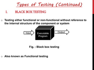 I. BLACKBOXTESTING
o Testing either functional or non-functional without reference to
the internal structure of the compon...