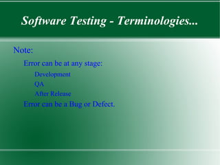 Software Testing - Why... In June 1996 the first flight of the European Space Agency's Ariane 5 rocket failed shortly after launching, resulting in an uninsured loss of $500,000,000. The disaster was traced to the lack of exception handling for a floating-point error when a 64-bit integer was converted to a 16-bit signed integer. 