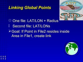 Linking Global Points


 One file: LAT/LON + Radius
 Second file: LAT/LONs
 Goal: If Point in File2 resides inside
  Area in File1, create link
 