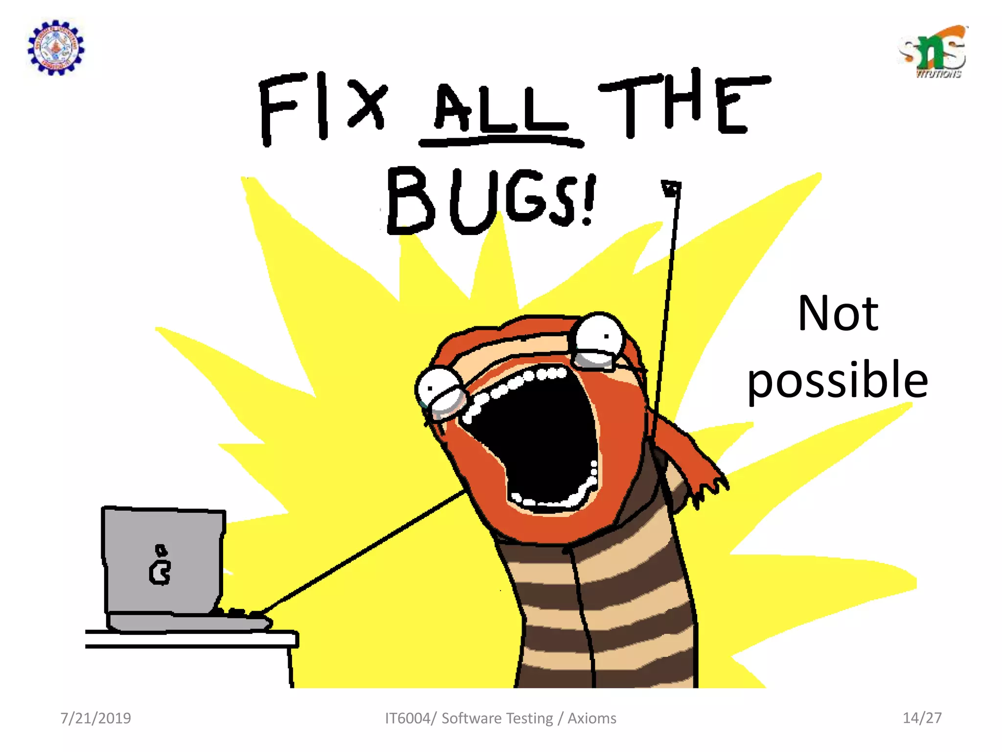7/21/2019 IT6004/ Software Testing / Axioms
Not
possible
14/27
 
