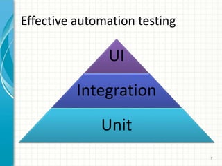 Effective automation testing
UI
Integration
Unit
7
 