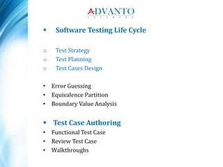 Software testing course content,advanto software | PPT