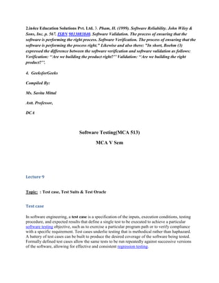 software engineering lecture - software testing | pdf... Software testing lecture notes | PDF