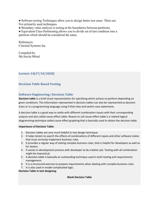 Software testing lecture notes | PDF
