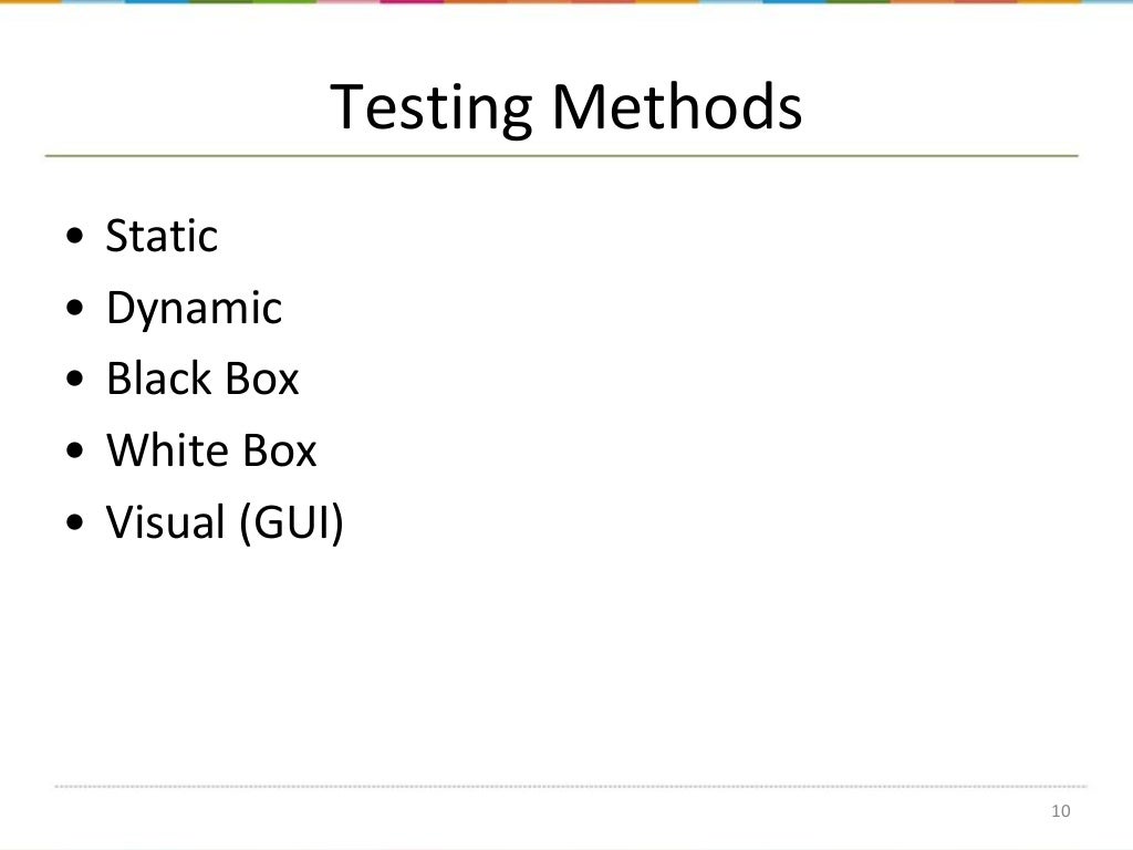 Software testing methods, levels and types