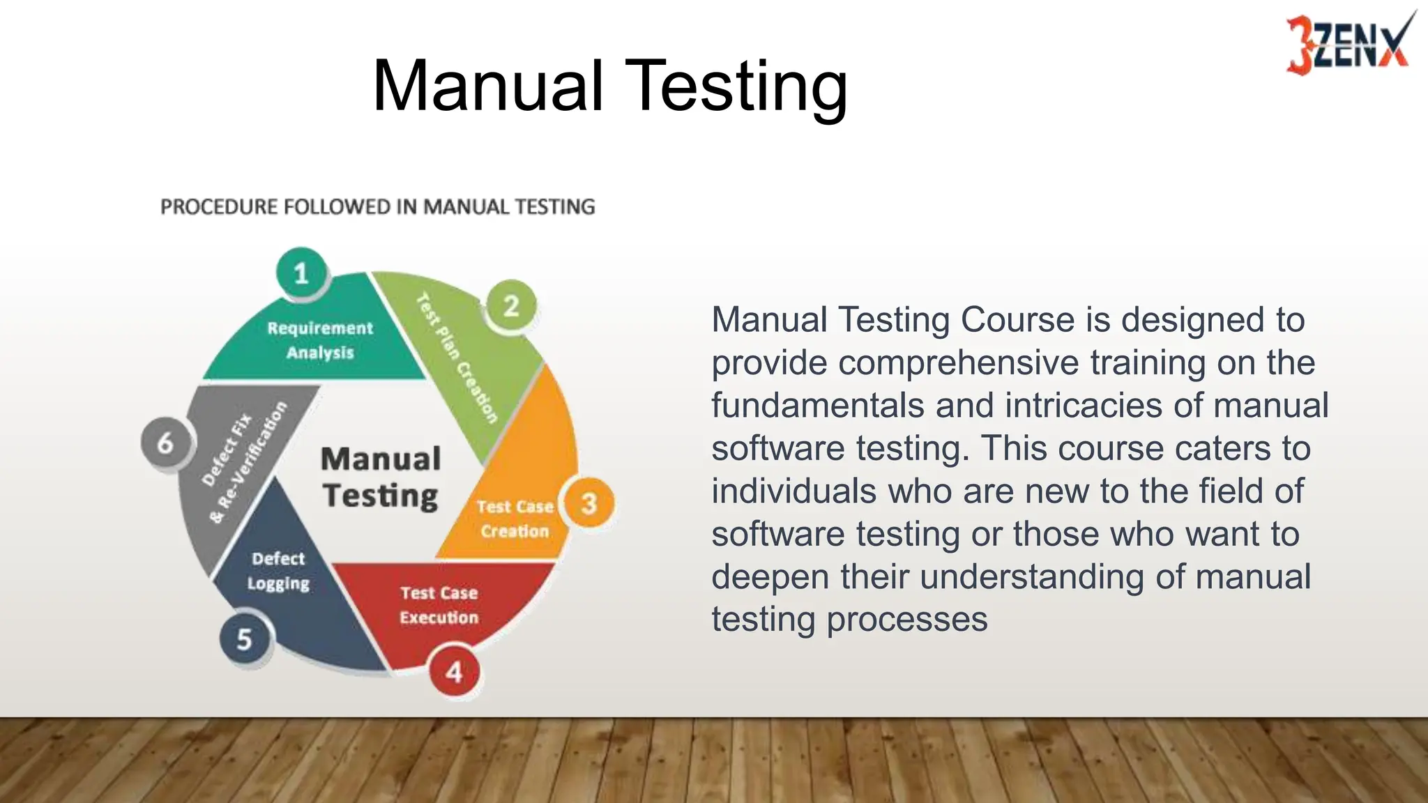 Manual Testing
Manual Testing Course is designed to
provide comprehensive training on the
fundamentals and intricacies of manual
software testing. This course caters to
individuals who are new to the field of
software testing or those who want to
deepen their understanding of manual
testing processes
 