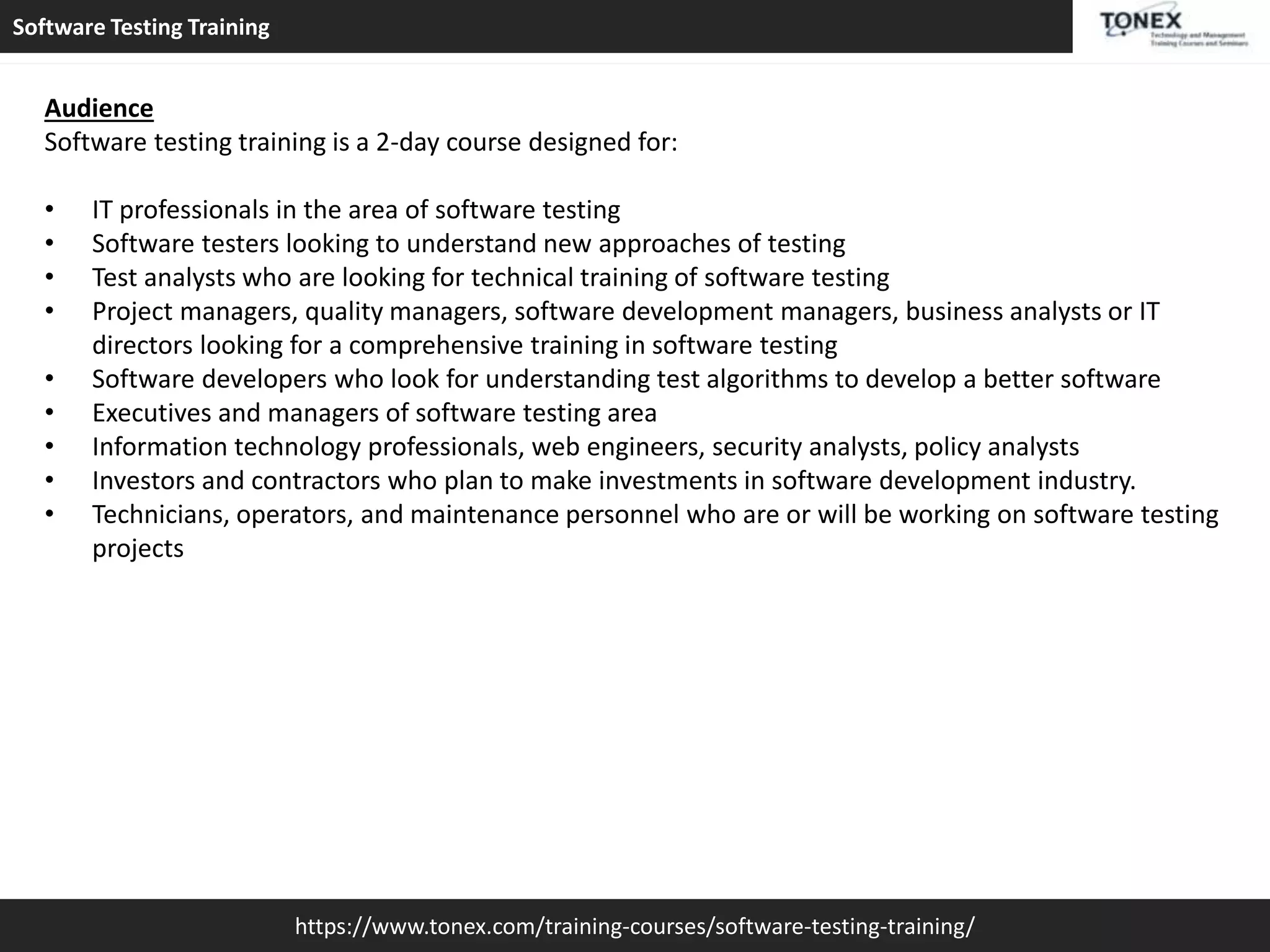 Software Testing Training : Tonex Training | PPT