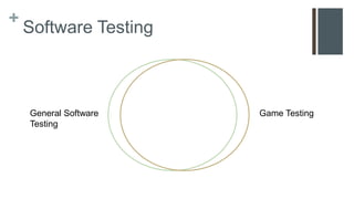 +
Software Testing
General Software
Testing
Game Testing
 
