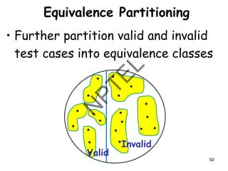 Equivalence Partitioning
• Further partition valid and invalid
test cases into equivalence classes
92
Valid
Invalid
 
