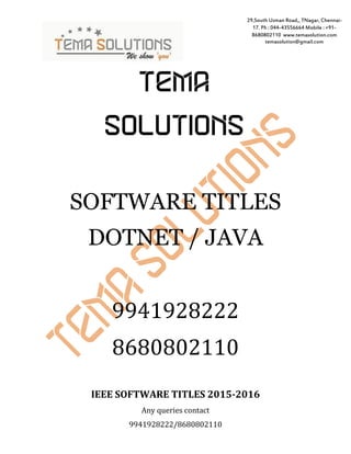 Java and Dotnet Final year Software Projects | PDF