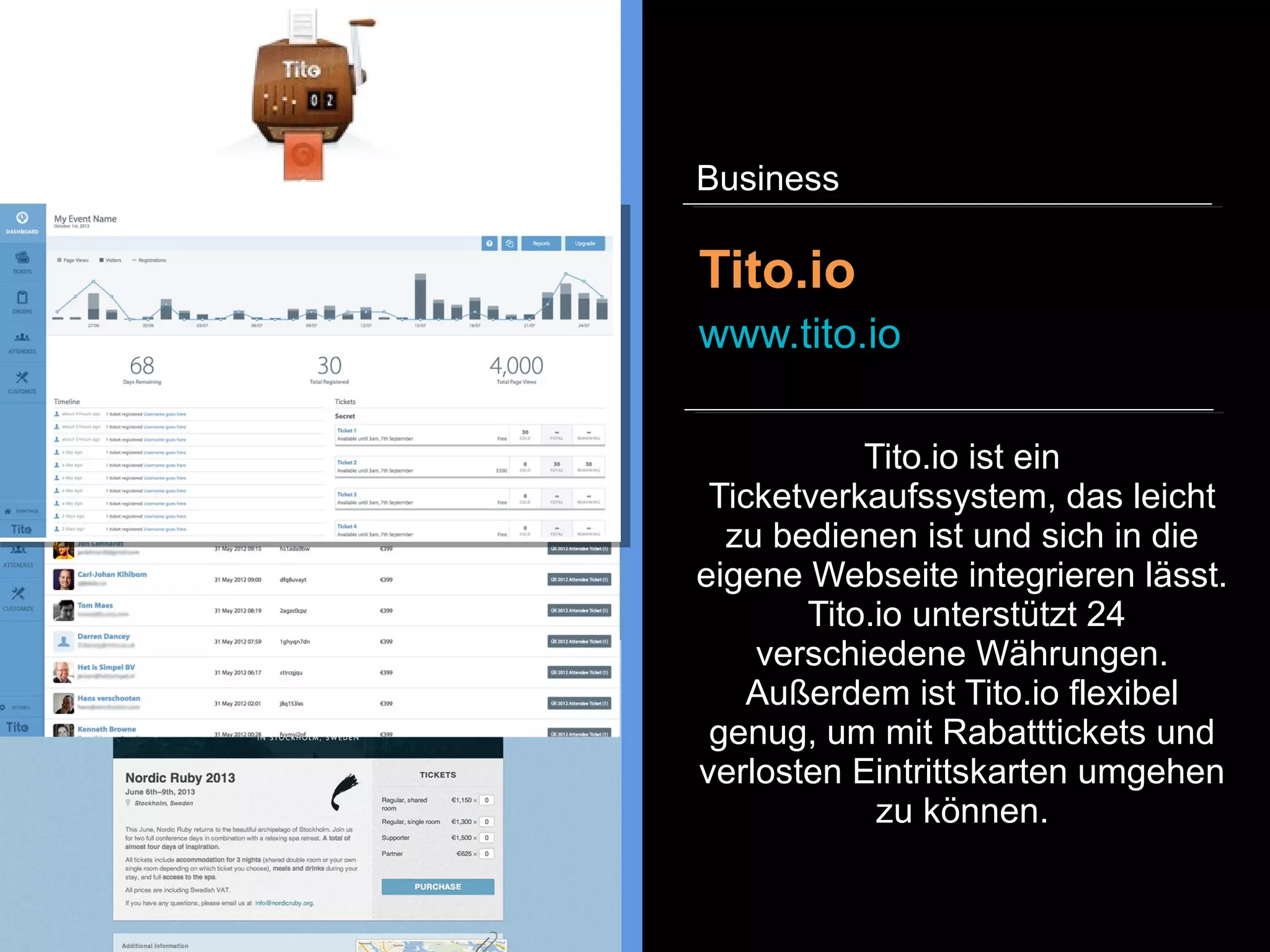 HootSuite ist ein Social Media
Management System für das
Unternehmensmanagement.
Dabei können Meldungen von
vielen sozialen Medien gelesen
werden als auch Beiträge selber
geplant werden.
HootSuite
www.hootsuite.com
Business
 