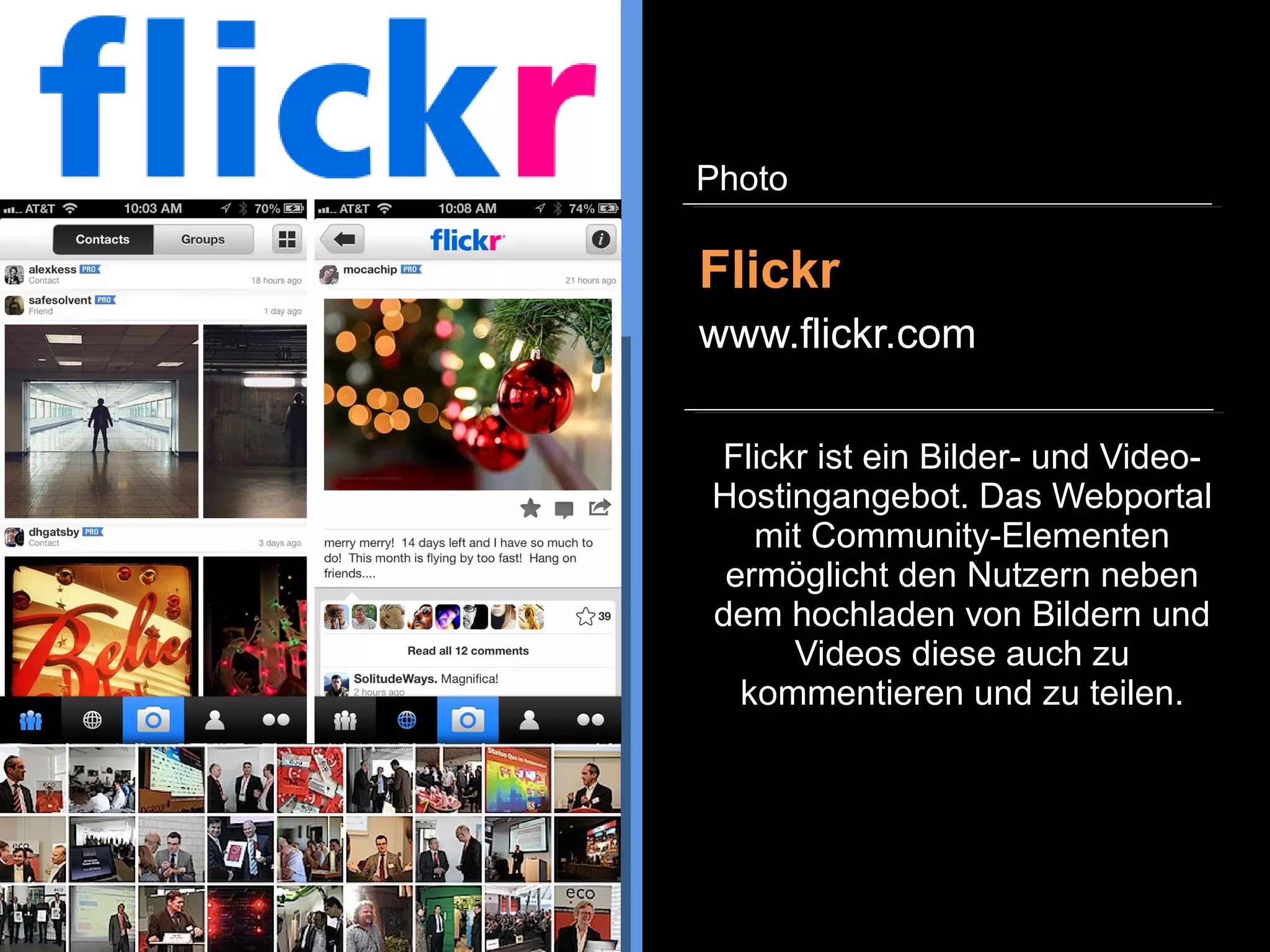 Twitter ist ein Microblogging-
Dienst. Der Dienst ermöglicht
öffentliche Nachrichten mit
maximal 140 Zeichen zu
versenden. Twitter kann als ein
soziales Netzwerk und
öffentliches Tagebuch verstanden
werden.
Twitter
www.twitter.com
Microblogging
 