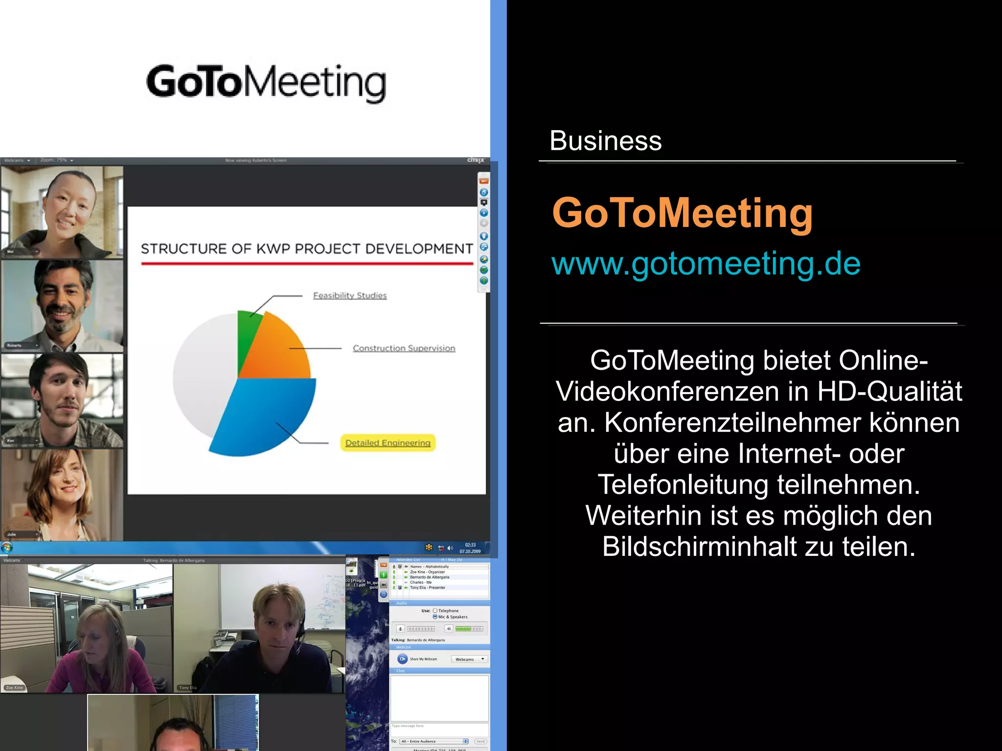 Dropbox ist ein Webdienst, der
die Dateisynchronisation
zwischen verschiedenen
Computern und Personen
ermöglicht. Der Austausch von
größeren Dateien per E-Mail oder
USB-Sticks wird mit der
Dienstleistung von Dropbox
unnötig.
Dropbox
www.dropbox.com
Business
 