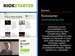 Mailchimp ist ein E-Mail-
Marketing-Dienstleister.
Newsletter lassen sich
Zielgruppen genau versenden,
die Klickrate und das Verhalten
der Leser lässt sich in Statistiken
ablesen und optimieren.
MailChimp
www.mailchimp.com
Business
 