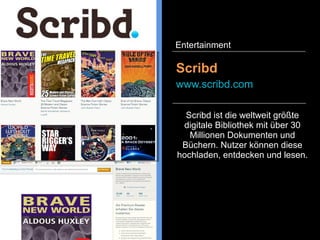 Withings produziert und vertreibt
Fitnessgadgets und weitere
elektronische Gegenstände, die
mit dem Internet verbunden sind,
wie zum Beispiel einer
Gewichtswaage, einem
Babyphone, einem Activity
Tracker und dazu passende
Apps, um die Gesundheitsdaten
auswerten lassen zu können.
Withings
www.withings.com
Entertainment
 