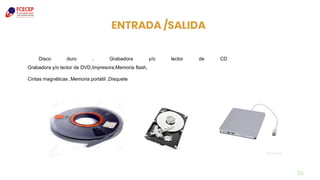 26
ENTRADA /SALIDA
Disco duro , Grabadora y/o lector de CD
Grabadora y/o lector de DVD,Impresora,Memoria flash,
Cintas magnéticas ,Memoria portátil ,Disquete
 