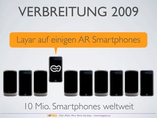VERBREITUNG 2009
Layar auf einigen AR Smartphones




 10 Mio. Smartphones weltweit
          - Dipl.-Math. Marc René Gardeya - www.hoppala.eu
 