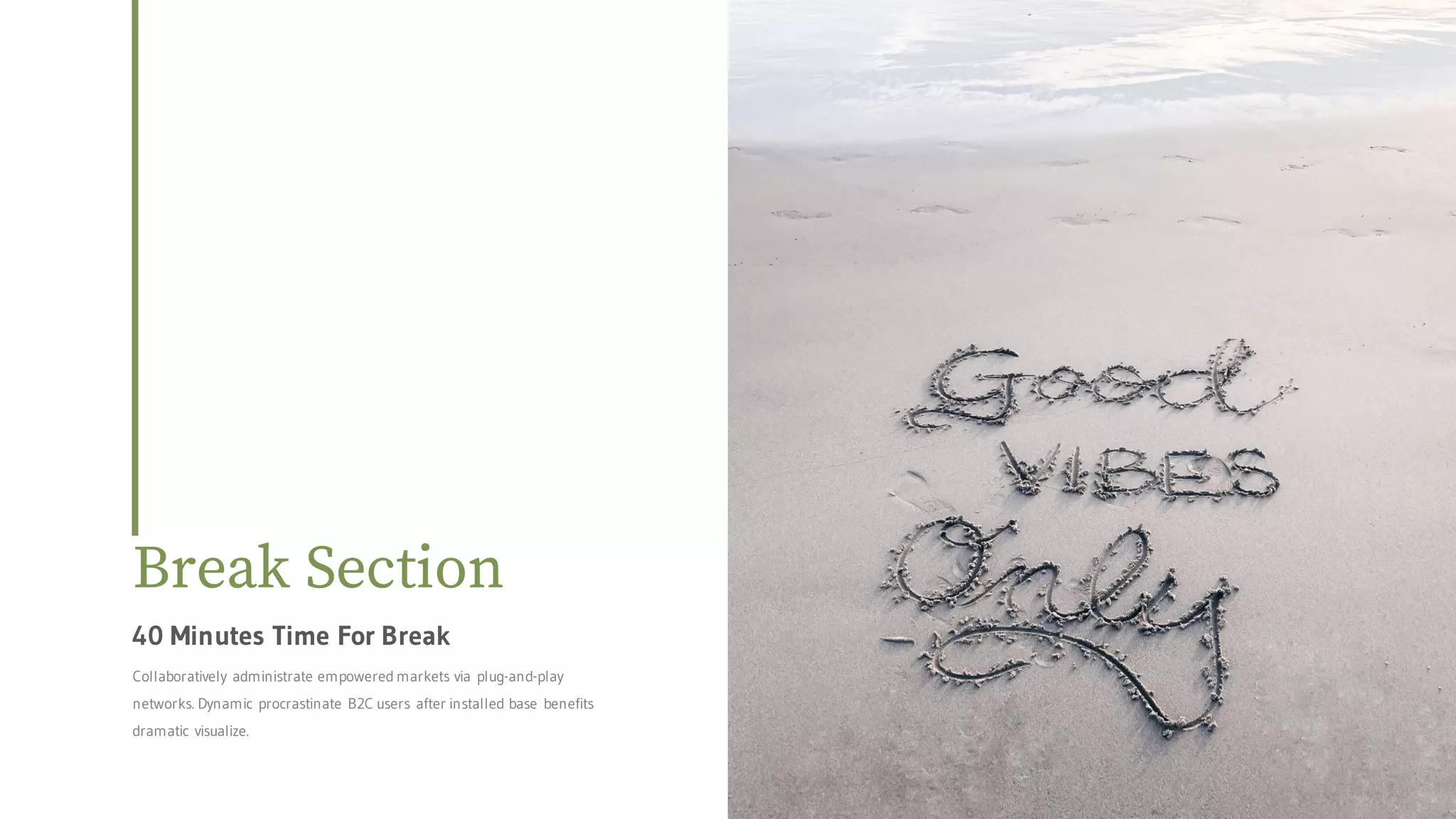 Break Section
Collaboratively administrate empowered markets via plug-and-play
networks. Dynamic procrastinate B2C users after installed base benefits
dramatic visualize.
40 Minutes Time For Break
 
