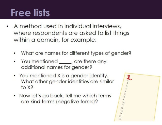 Identity list gender Comprehensive* List