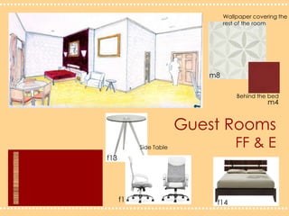 Wallpaper covering the rest of the roomm8Behind the bedm4Guest RoomsFF & ESide Tablef13f1f14